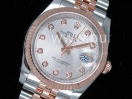 로렉스 데이저스트 36mm 로즈골드 실버 다이얼 | DateJust 36 SS_RG 116231 RZF Best Edition 904L Steel Silver Dial Diamonds Markers on SS_RG Bracelet A2824