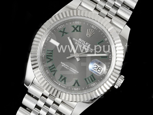 로렉스 데이저스트 41mm 그레이 다이얼 | Datejust 41 SS 904L Steel Clean 1_1 Best Edition Gray Dial Green Roman on SS Bracelet VR3235