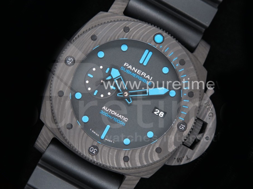 파네라임 팸1616 카보테크 47mm 블랙 다이얼 | PAM1616 Carbotech 47mm VSF Best Edition Black Dial Blue Markers on Rubber Strap P.9010 Clone