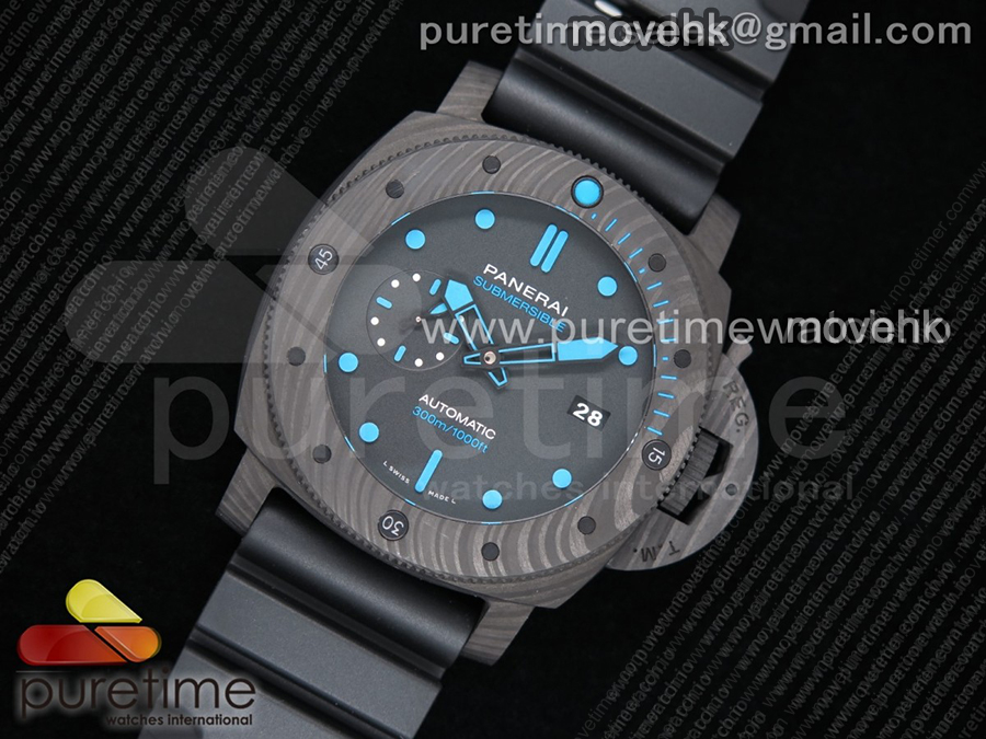 파네라임 팸1616 카보테크 47mm 블랙 다이얼 | PAM1616 Carbotech 47mm VSF Best Edition Black Dial Blue Markers on Rubber Strap P.9010 Clone