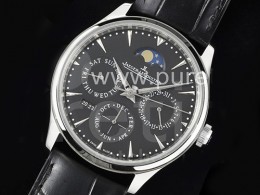 예거르꿀뜨르 마스터 울트라 신 퍼페츄얼 칼렌더 블랙 다이얼 | Master Ultra Thin Perpetual Calendar SS V9F 1:1 Best Edition Black Dial on Black Leather Strap A868 V2