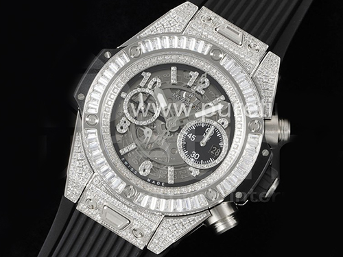 휴블럿 빅뱅 유니코 티타늄 풀 다이아몬드 스켈레톤 다이얼 | Hublot Big Bang Unico Titanium Full Diamonds ZF 1:1 Best Edition Skeleton Dial T Diamonds Bezel on Black Rubber Strap A1280