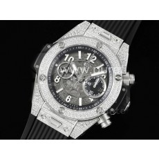 휴블럿 빅뱅 유니코 티타늄 풀 다이아몬드 스켈레톤 다이얼 | Hublot Big Bang Unico Titanium Full Diamonds ZF 1:1 Best Edition Skeleton Dial on Black Rubber Strap A1280