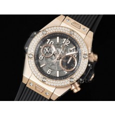 휴블럿 빅뱅 유니코 로즈골드 다이아몬드 베젤 스켈레톤 다이얼 | Hublot Big Bang Unico RG Diamonds Bezel ZF 1:1 Best Edition Skeleton Dial on Black Rubber Strap A1280