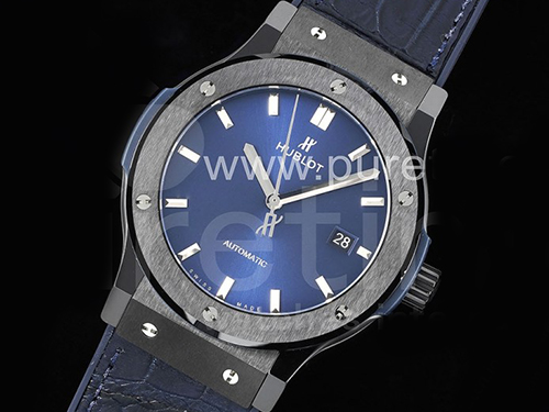 휴블럿 클래식 퓨션 42mm 리얼 블랙 세라믹 블루 다이얼 | Classic Fusion 42mm Real Black Ceramic GSF 1:1 Best Edition Blue Dial on Blue Gummy Strap SW300