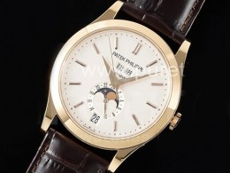 파텍필립 제네바 애뉴얼 칼렌더 문페이즈 로즈골드 화이트 다이얼 | Annual Calendar Moonphase 5396 RG ZF 1:1 Best Edition White Arabic Dial on Brown Leather Strap A324