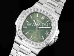 파텍필립 노틸러스 5711 다이아몬드 베젤 그린 다이얼 | Nautilus 5711/1A PPF 1:1 Best Edition Green Textured Dial T Diamonds Bezel on SS Bracelet 324CS V4