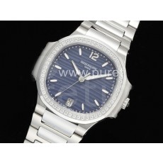 파텍필립 노틸러스 7118 여성용 다이아몬드 베젤 블루 다이얼 |  Nautilus 7118 Ladies 3KF 1:1 Best Edition Blue Dial Diamonds Bezel on SS Bracelet A324 Super Clone