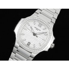 파텍필립 노틸러스 7118 여성용 다이아몬드 베젤 화이트 다이얼 | Nautilus 7118 Ladies 3KF 1:1 Best Edition White Dial Diamonds Bezel on SS Bracelet A324 Super Clone