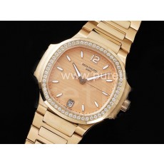 파텍필립 노틸러스 7118 여성용 다이아몬드 베젤 로즈골드 다이얼 | Nautilus 7118 Ladies RG 3KF 1:1 Best Edition RG Dial Diamonds Bezel on RG Bracelet A324 Super Clone