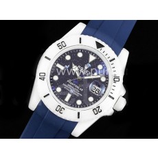 로렉스 서브마리너 40mm 화이트  세라믹 베젤 블루 다이얼 | Submariner 40mm White Ceramic 5GF Best Edition Dark Blue Dial on Blue Rubber Strap SA3135