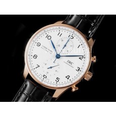 아이더블유씨 포르투기스 크로노 로즈골드 화이트 다이얼 | Portuguese Chrono IW3716 RG AZF 1:1 Best Edition White Dial Blue Markers on Black Leather Strap A69355