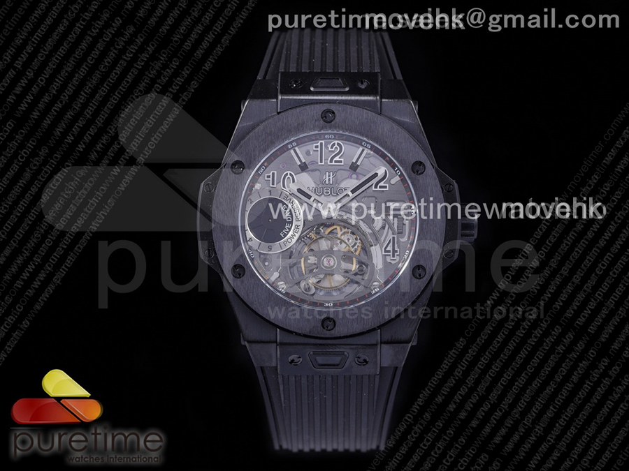 휴블럿 빅뱅 투어빌론 킹 45mm PVD 블랙 스켈레톤 다이얼 | Big Bang Tourbillon King 45mm PVD MJF Best Edition Skeleton Dial on Black Rubber Strap