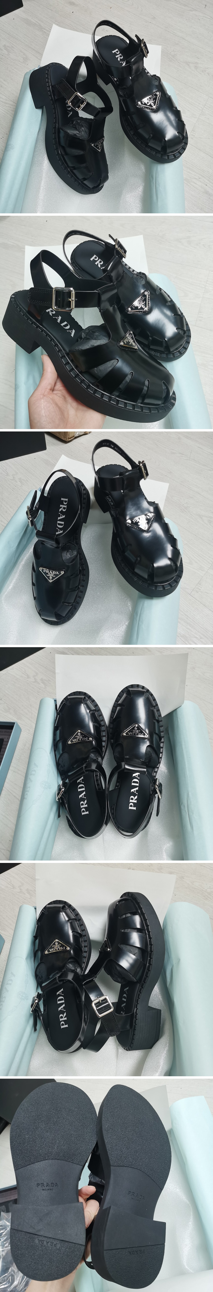 [PRADA] 22SS 프라다 여성 로고 플라크 스트랩 샌들 블랙컬러 WM309, ALW, 홍콩명품,무브타임,프리미엄