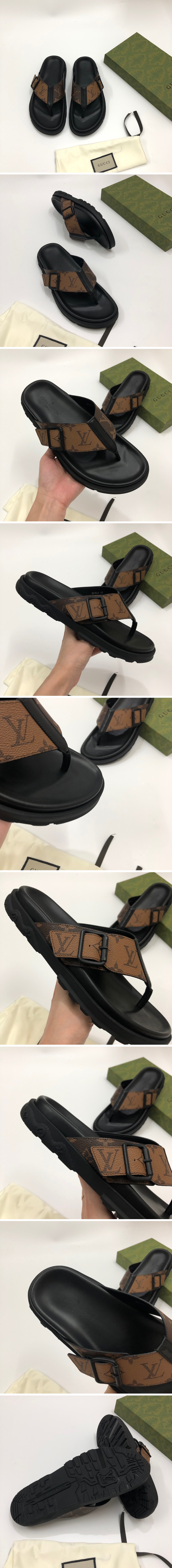 [Louis Vuitton] 루이비통 모노그램 남자 22ss 플랫 끈 슬리퍼 SE420, PMD, 홍콩명품신발,남자,무브타임,구매대행