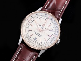 [BREITLING] 브라이틀링 네비타이머 로즈골드 41mm 화이트 다이얼, 홍콩명품시계,남자워치,손목시계,브라운가죽스트랩