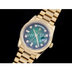 [ROLEX] 로렉스 데이데이트 36mm 옐로우골드 다이아몬드 마크 그린 다이얼, 홍콩명품시계,롤렉스,남자명품시계,메탈시계,무브타임