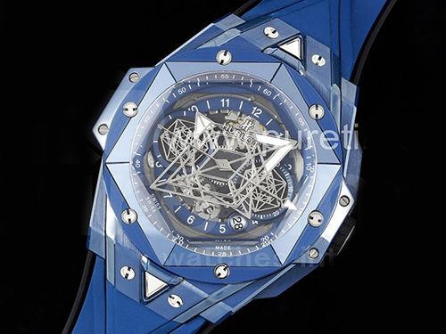 [홍콩명품시계,HUBLOT] 휴블럿 위블로 빅뱅 상블러 블루 세라믹 베젤 크로노 스켈레톤 다이얼, 명품레플리카,남자명품시계,워치,중년남자,SA,명품시계,고무밴드스트랩