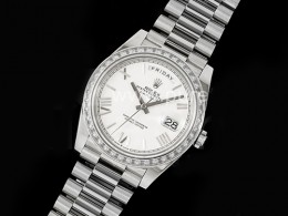 [홍콩명품시계.ROLEX] 롤렉스 데이데이트 40mm 다이아몬드 베젤 화이트 다이얼, 명품직구,구매대행,럭셔리,남자명품시계,워치,중년남자