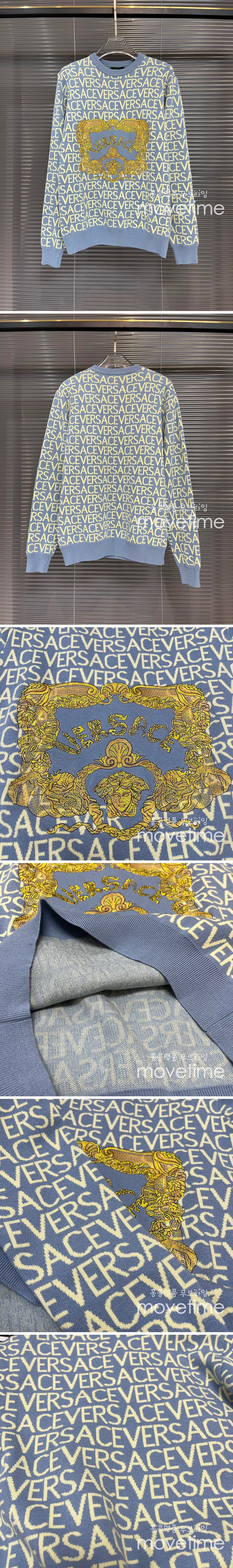 [홍콩명품.VERSACE] 베르사체 23SS 로고 그래픽 니트 스웨터 (스카이블루), BM8704, TOP, 온라인명품쇼핑몰,남자명품의류,인터넷쇼핑몰,해외직구