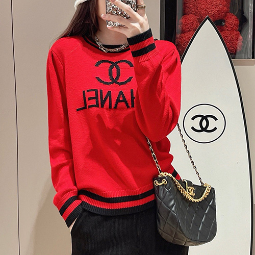 [홍콩명품.CHANEL] 샤넬 24SS 로고 여성 니트 스웨터 (레드), BM11639, TBG, 홍콩명품의류,구매대행,온라인명품