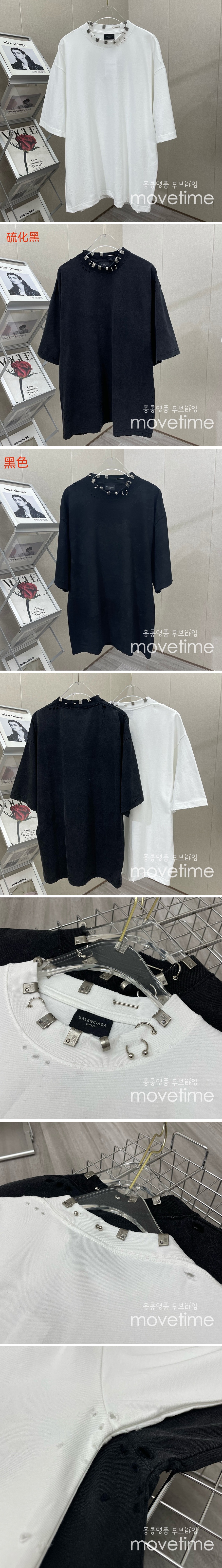 [홍콩명품.BALENCIAGA] 발렌시아가 24SS 로고 핀 장식 반팔 티셔츠 (2컬러), BM12493, JU 홍콩명품의류,구매대행,온라인명품