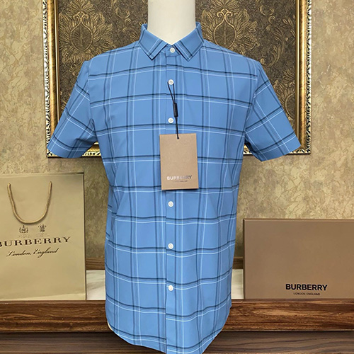 [홍콩명품.Burberry] 버버리 24SS 로고 체크 패턴 반팔 남방 셔츠 (블루), BM12979, S1F, 홍콩명품의류,구매대행,온라인명품