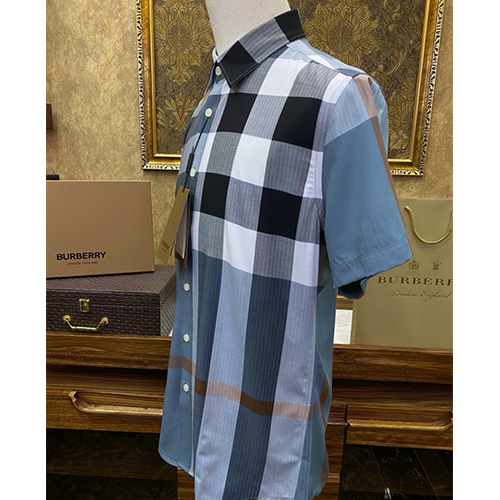 [홍콩명품.Burberry] 버버리 24SS 로고 체크 패턴 반팔 남방 셔츠 (블루), BM12987, S1F, 홍콩명품의류,구매대행,온라인명품