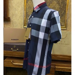 [홍콩명품.Burberry] 버버리 24SS 로고 체크 패턴 반팔 남방 셔츠 (네이비), BM12989, S1F, 홍콩명품의류,구매대행,온라인명품