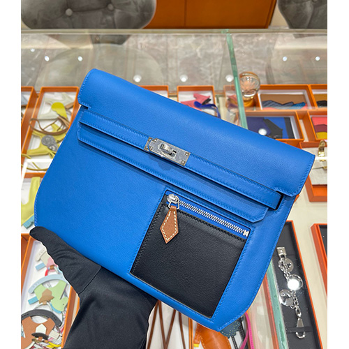 [홍콩명품.Hermes] 에르메스 24SS 로고 KELLY depeches colormatic 25cm 레더 가죽 크로스백 핸드백 (블루), BGM2933, H3, 홍콩명품쇼핑몰,무브타임,악세사리,잡화,생활용품