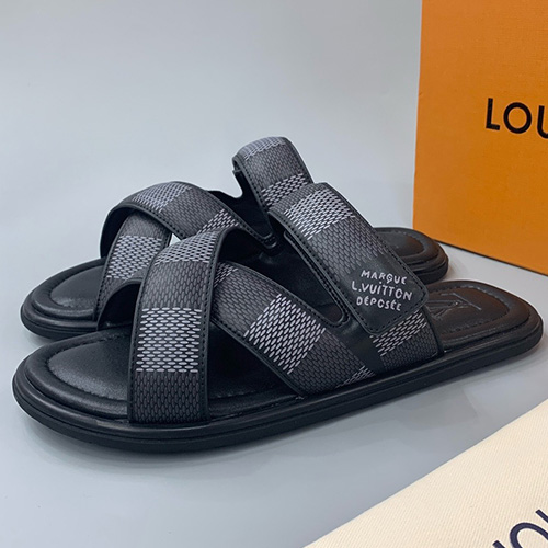 [홍콩명품.LOUIS VUITTON] 루이비통 24SS 로고 다미에 레더 가죽 샌들 슬리퍼 (블랙), SE3176, PMD, 명품스니커즈,운동화,구두,로퍼,하이탑,신발