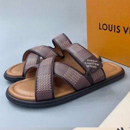 [홍콩명품.LOUIS VUITTON] 루이비통 24SS 로고 다미에 레더 가죽 샌들 슬리퍼 (브라운), SE3177, PMD, 명품스니커즈,운동화,구두,로퍼,하이탑,신발