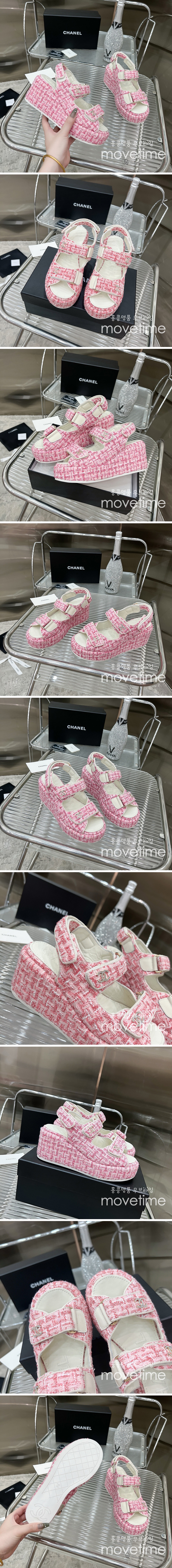 [홍콩명품.CHANEL] 샤넬 24SS 로고 여성 7.5cm굽 샌들 (핑크), SE3344, SMS, 명품스니커즈,운동화,구두,로퍼,하이탑,신발