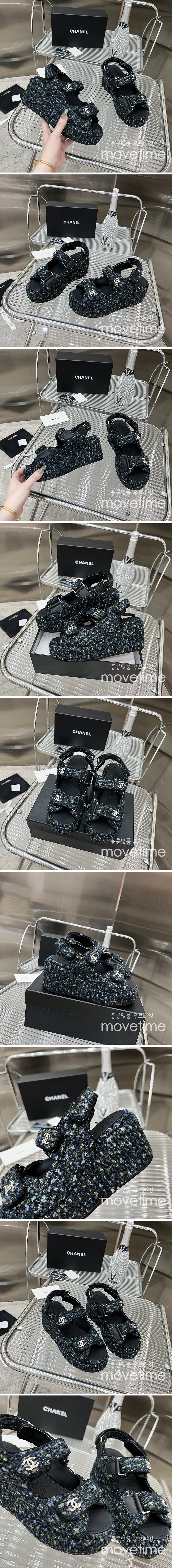 [홍콩명품.CHANEL] 샤넬 24SS 로고 여성 7.5cm굽 샌들 (그린패턴), SE3346, SMS, 명품스니커즈,운동화,구두,로퍼,하이탑,신발