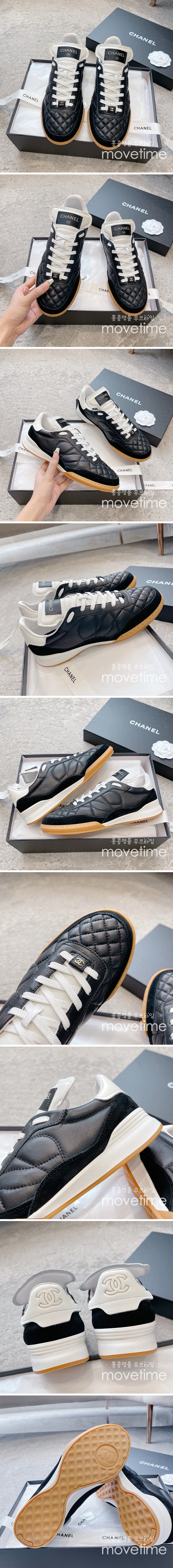 [홍콩명품.CHANEL] 샤넬 24SS 로고 여성 퀄팅 레더 가죽 스니커즈 운동화 (블랙), SE3358, SMS, 명품스니커즈,운동화,구두,로퍼,하이탑,신발