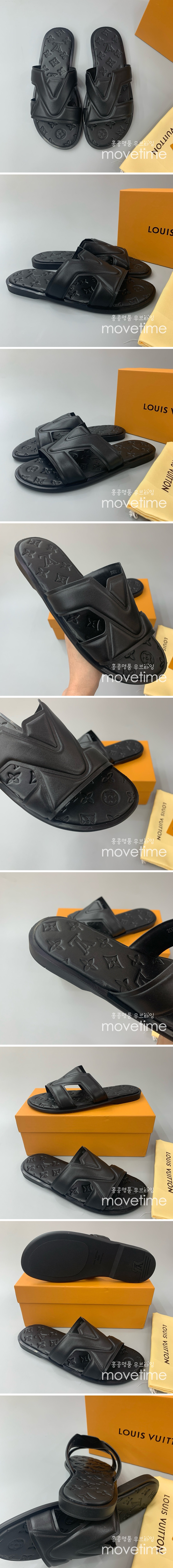 [홍콩명품.LOUIS VUITTON] 루이비통 24SS 로고 모노그램 레더 가죽 샌들 슬리퍼 (블랙), SE3404, PMD, 명품스니커즈,운동화,구두,로퍼,하이탑,신발