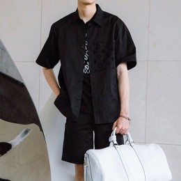 [홍콩명품.LOUIS VUITTON] 루이비통 24SS 로고 모노그램 반팔 남방 셔츠 + 쇼츠 반바지 상하의 세트 (블랙), BM14643, JU, 홍콩명품의류,구매대행,온라인명품