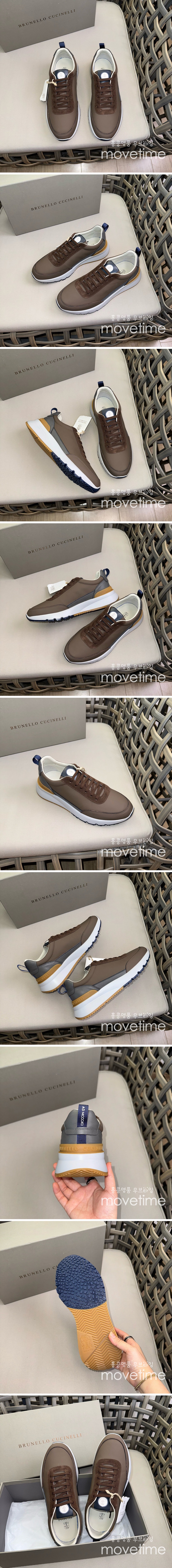 [홍콩명품.Brunello Cucinelli ] 브루넬로쿠치넬리 24SS 로고 레더 가죽 스니커즈 운동화 (브라운), SE3715, S2, 명품스니커즈,운동화,구두,로퍼,하이탑,신발