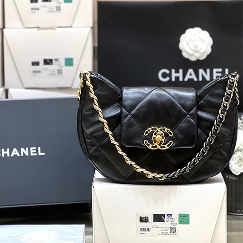 [홍콩명품.CHANEL] 샤넬 24SS 로고 19 BAG 퀄팅 레더 가죽 크로스백 (블랙-금장), BGM3393, BDA, 홍콩명품가방,명품쇼핑몰,크로스백,핸드백,구매대행,무브타임