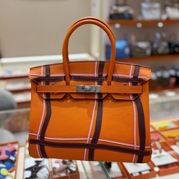 [홍콩명품.Hermes] 에르메스 24SS 로고 패턴 Birkin 30 레더 가죽 핸드백 토트백 (오렌지-은장), BGM3427, H3, 홍콩명품가방,명품쇼핑몰,크로스백,핸드백,구매대행,무브타임