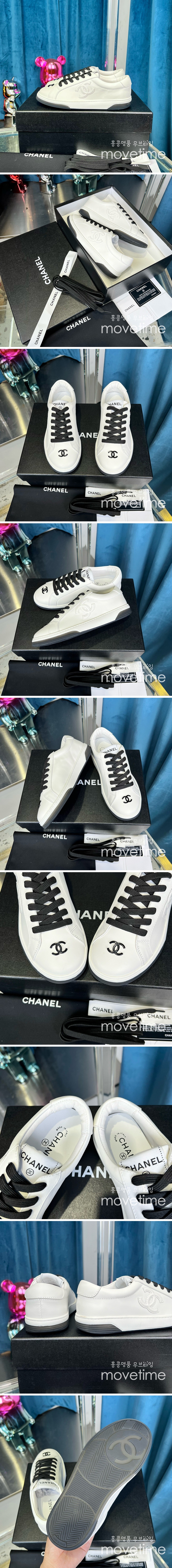 [홍콩명품.CHANEL] 샤넬 24SS 로고 여성 레더 가죽 스니커즈 운동화 (화이트-블랙), SE4114, ALW, 명품스니커즈,운동화,구두,로퍼,하이탑,신발