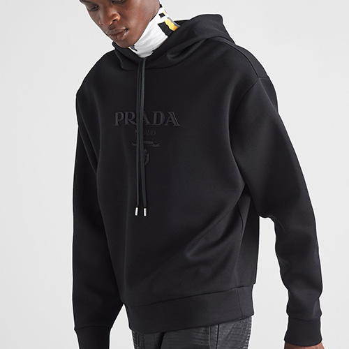 [홍콩명품,PRADA] 프라다 24SS 로고 자수 후드 티셔츠 (블랙), BM16258, S1F, 홍콩명품의류,구매대행,온라인명품