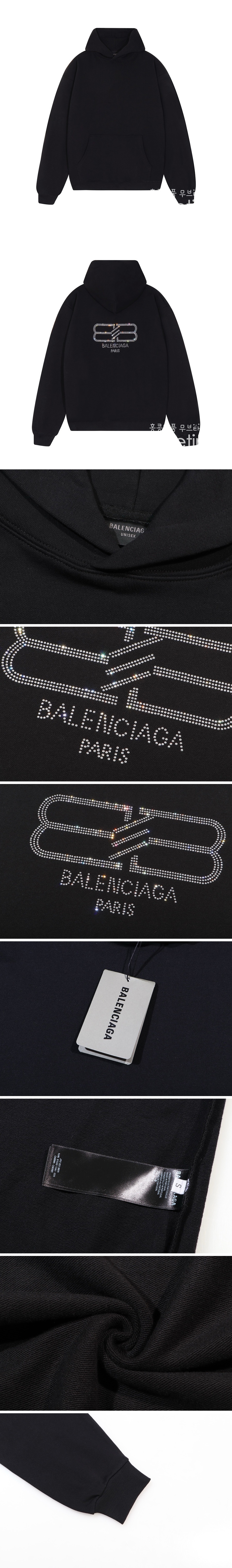 [홍콩명품.BALENCIAGA] 발렌시아가 24SS 로고 스터드 장식 후드 티셔츠 (블랙), BM16892, TOP, 홍콩명품의류,구매대행,온라인명품