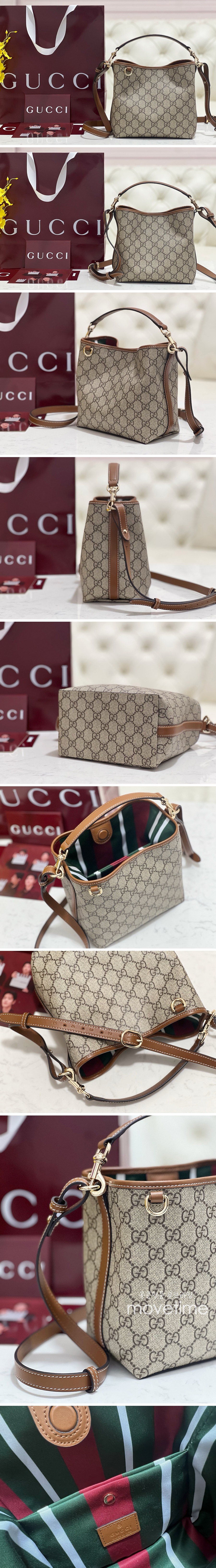 [홍콩명품.Gucci] 구찌 25SS 로고 GG 엠블럼 미니 버킷백 베이지 다크 브라운 캔버스 815118FAD6L9758, BGM4402, BDA, 홍콩명품가방,명품쇼핑몰,크로스백,핸드백,구매대행