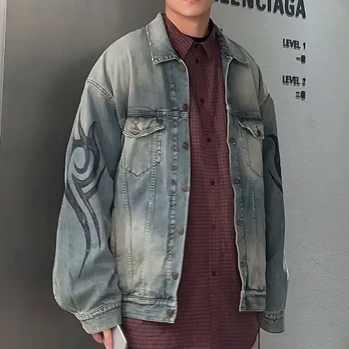 [홍콩명품.BALENCIAGA] 발렌시아가 25SS 로고 오버핏 데님 자켓, BM18305, KB, 홍콩명품의류,구매대행,온라인명품