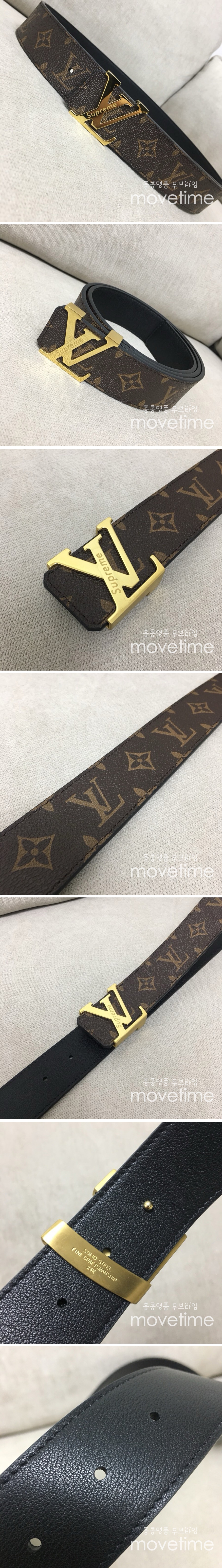 [홍콩명품.LOUIS VUITTON] 루이비통 25SS 로고 슈프림 콜라보 모노그램 레더 가죽 벨트 (금장-브라운), 3.8cm, BT1372, BE, 명품레플리카,인터넷쇼핑몰,남자명품,해외직구