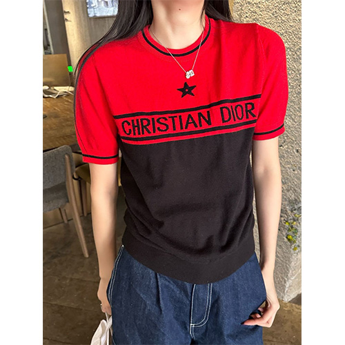 [홍콩명품,Christian Dior] 디올 25SS 로고 여성 니트 반팔 티셔츠 (2컬러), BM19381, TBG, 홍콩명품의류,구매대행,온라인명품
