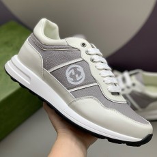 [홍콩명품.Gucci] 구찌 25SS 로고 레더 가죽 스니커즈 운동화 (그레이), SE4609, PMD, 명품스니커즈,운동화,구두,로퍼,하이탑,신발