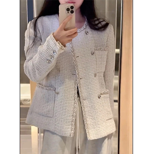 [홍콩명품.CHANEL] 샤넬 25SS 로고 여성 라운드넥 트위드 자켓 (화이트), BM19550, PG, 홍콩명품의류,구매대행,온라인명품