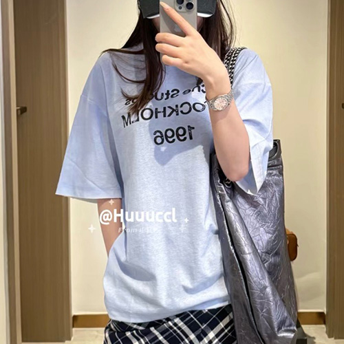 [홍콩명품.ACNE STUDIOS] 아크네 25SS 로고 여성 그래픽 프린트 긴팔 티셔츠 (스카이블루), BM19587, 13C, 홍콩명품의류,구매대행,온라인명품